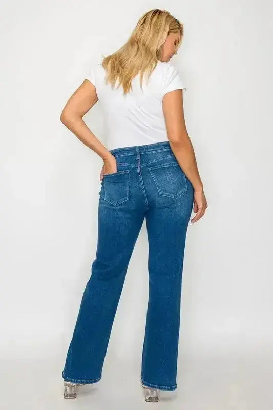 bytos Full Size Cat's Whiskers High Rise Straight Jeans - DaisyDrop 