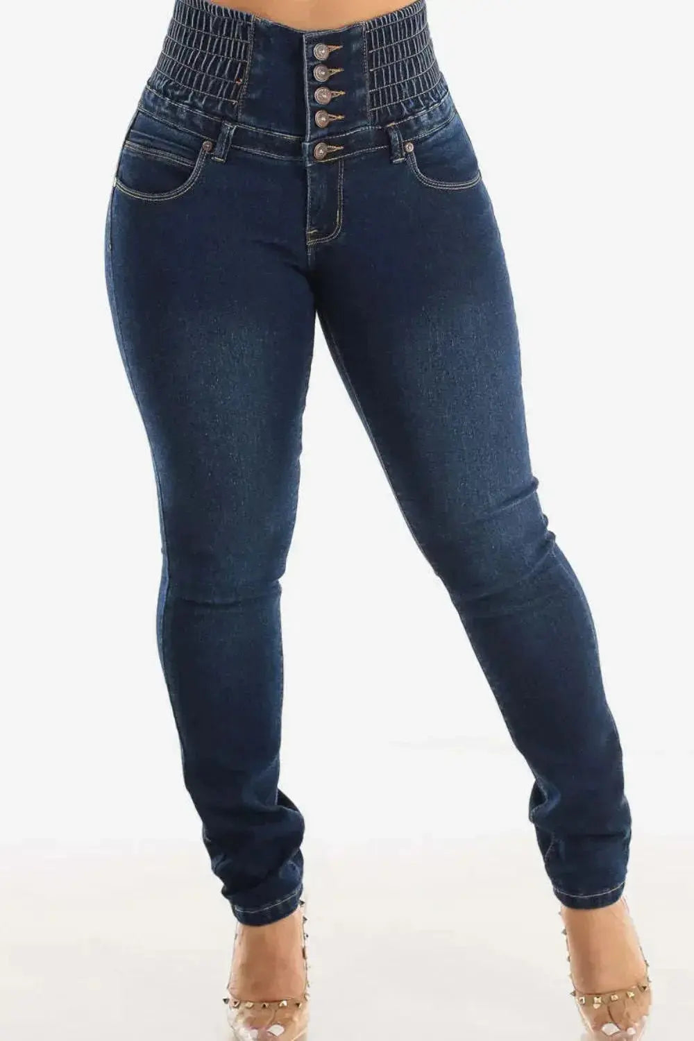 High Waist Buttoned Skinny Hip Lifting Jeans - DaisyDrop 