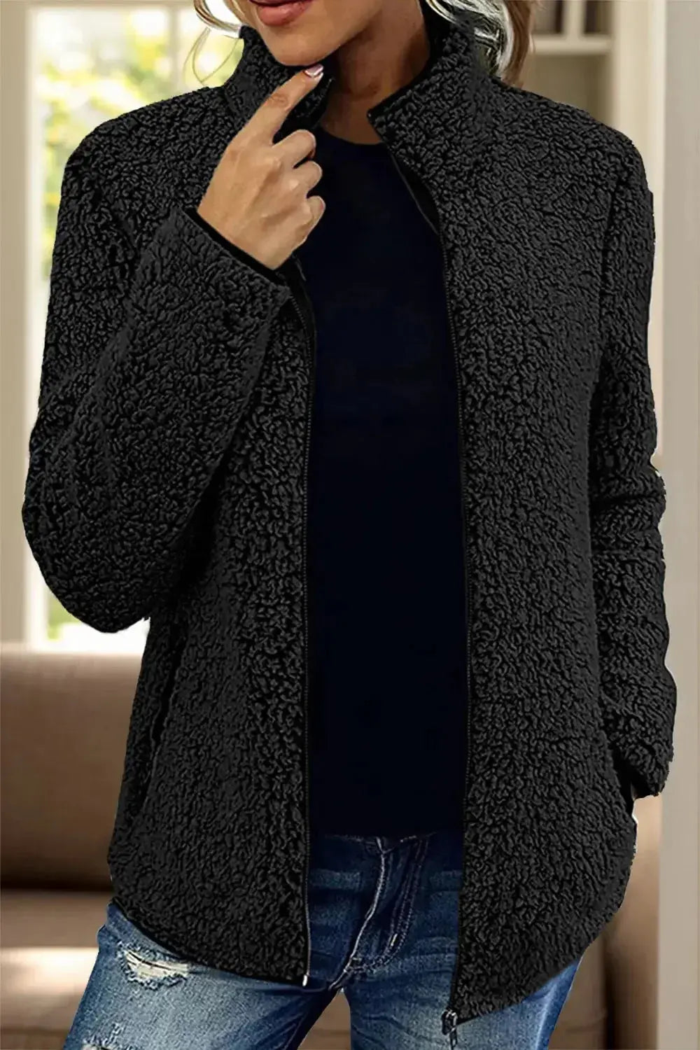 Pocketed Zip Up Turtleneck Jacket - DaisyDrop 