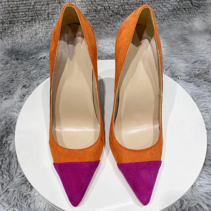 Tikicup Orange Purple Patchwork Women Flock Pointy Toe eprolo