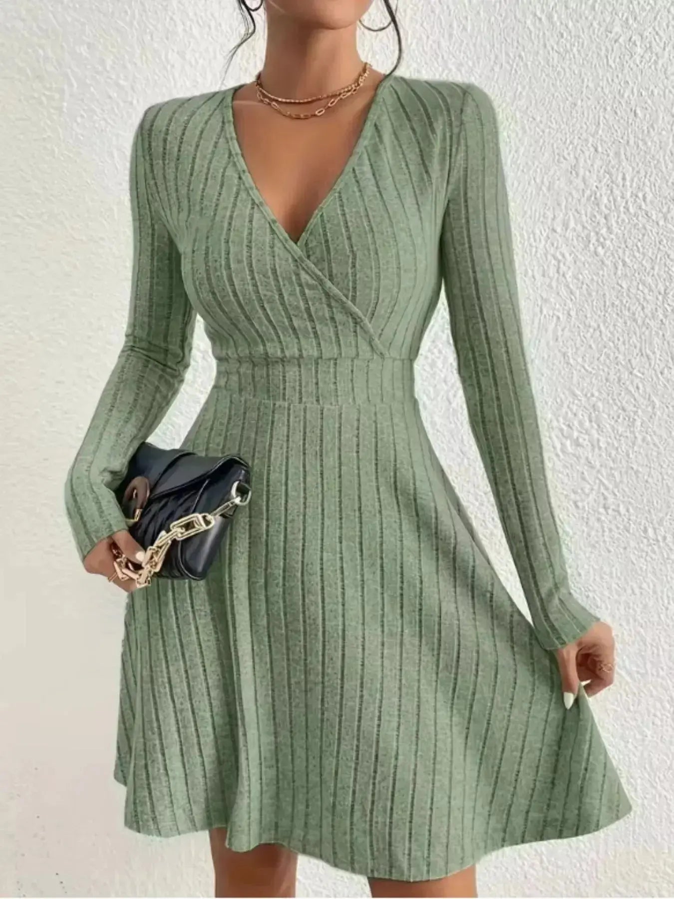 Ribbed Knit Wrap Mini Dress - DaisyDrop 