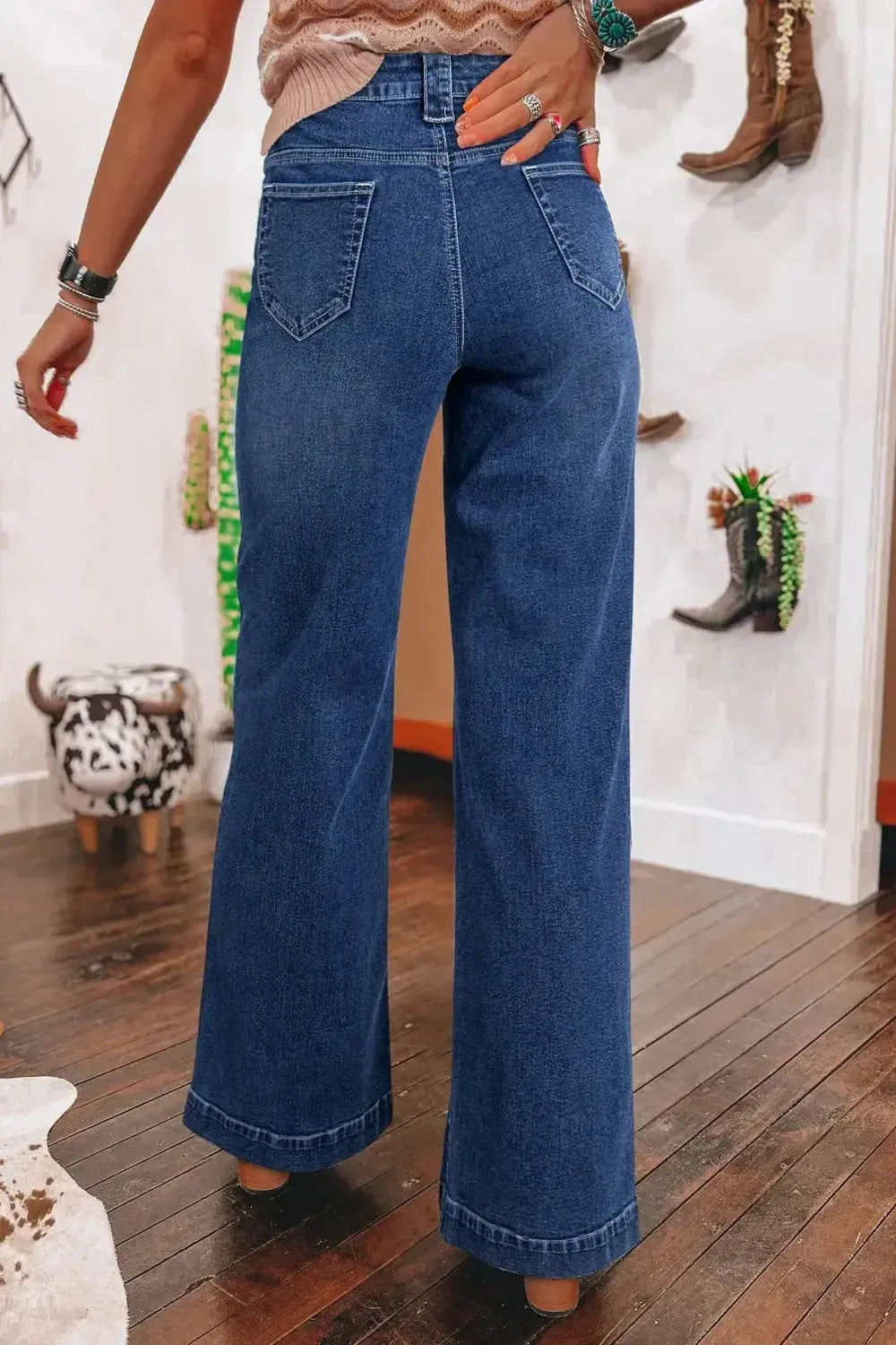 Wide Leg Pocketed High Waist Jeans - DaisyDrop 