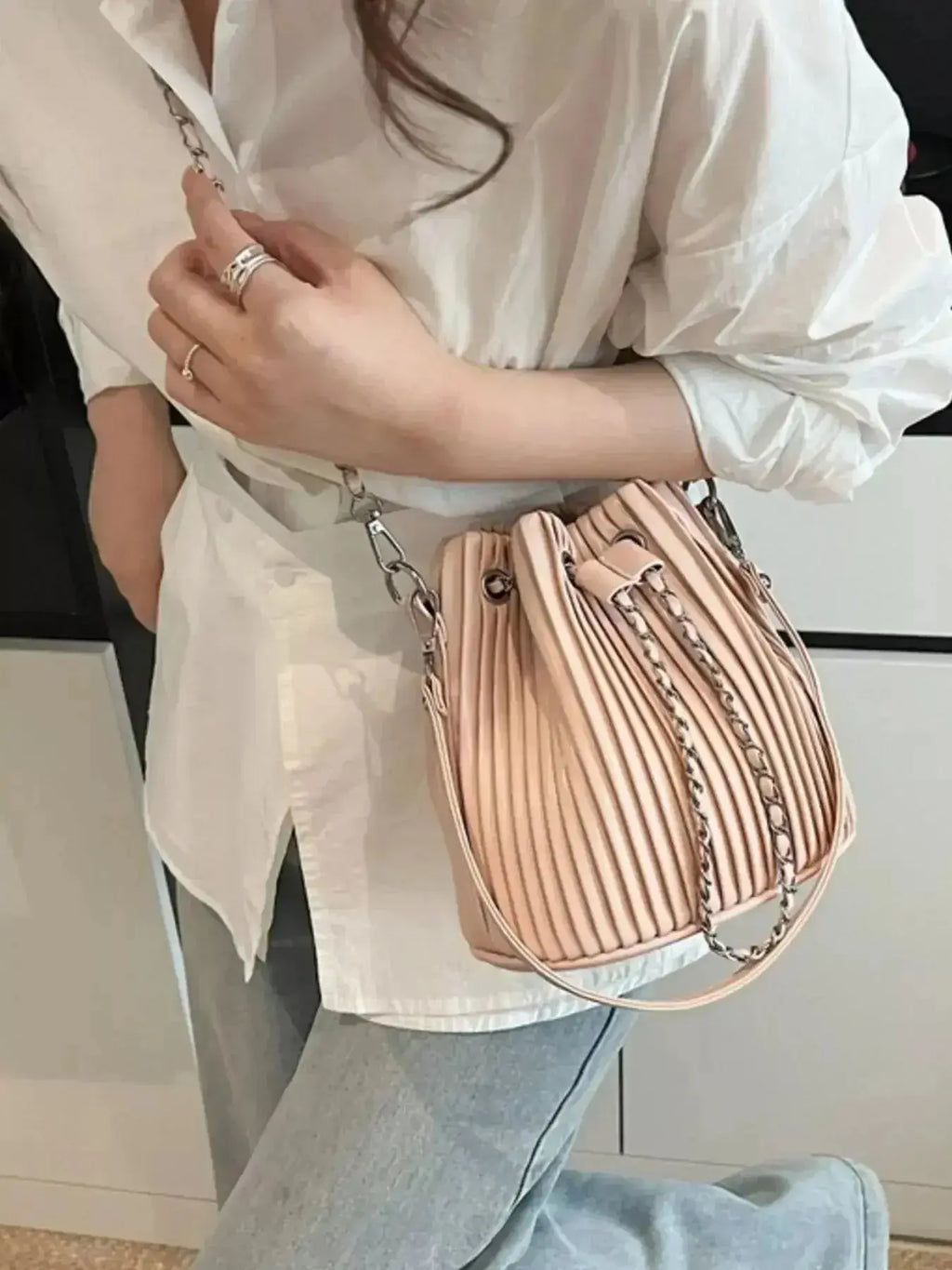 Pleated Bucket Crossbody Bag - DaisyDrop 