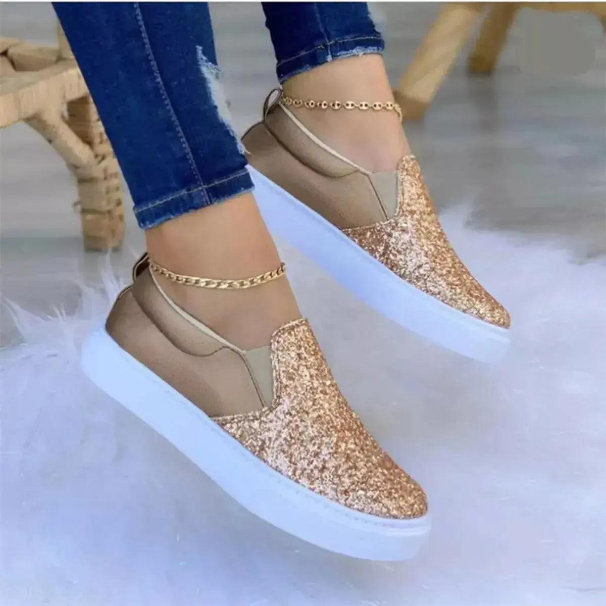 Sequin Round Toe Platform Slip-Ons - DaisyDrop 