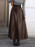 Leather A-Line Midi Skirt - DaisyDrop 
