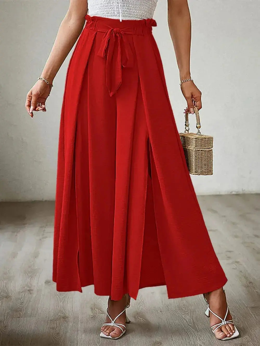 Tied Slit Wide Leg Pants - DaisyDrop 