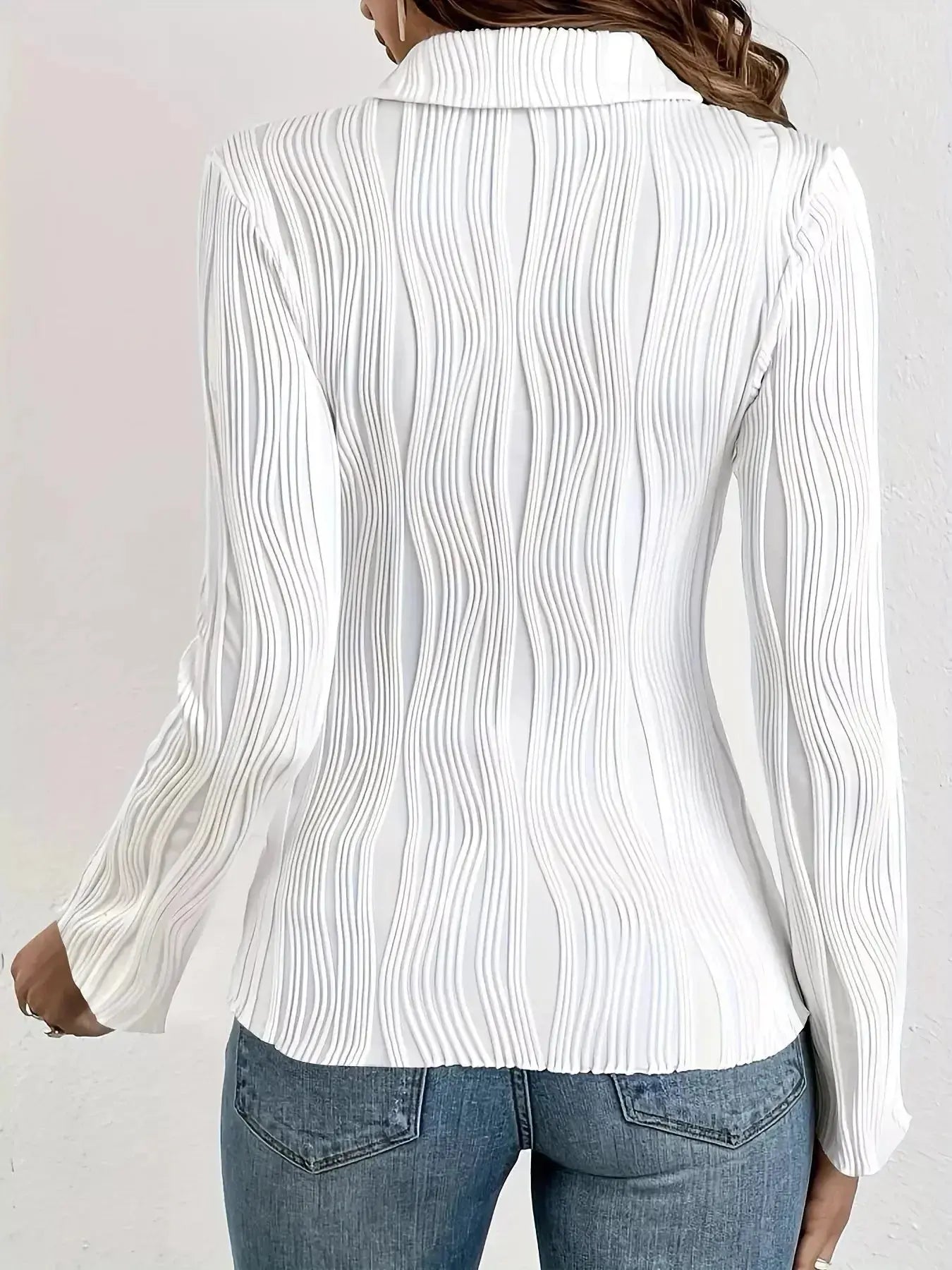 Textured Wavy Pattern Long Sleeve Shirt - DaisyDrop 