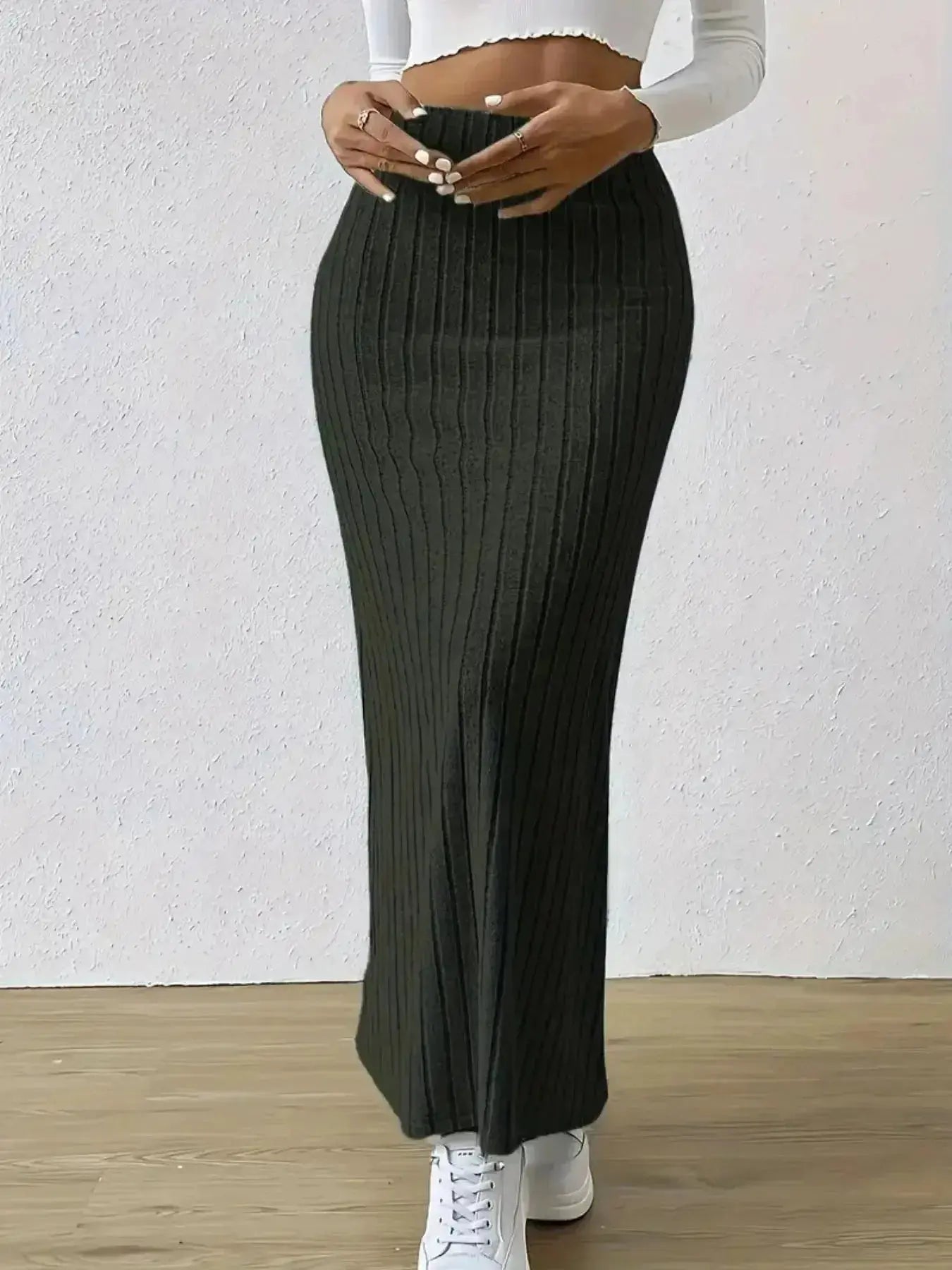High Waist Ribbed Knit Maxi Skirt - DaisyDrop 