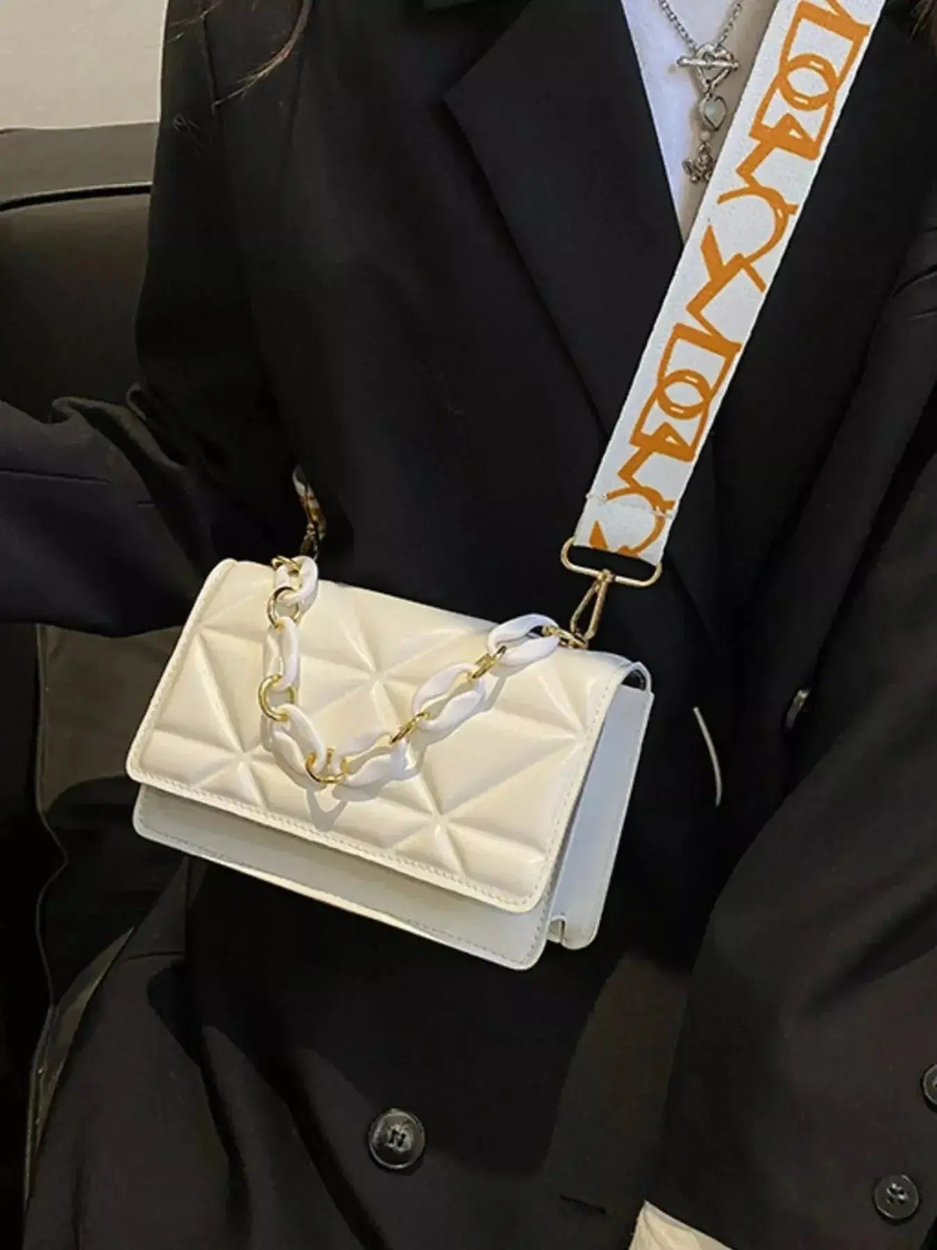 Quilted Adjustable Strap Crossbody Bag - DaisyDrop 