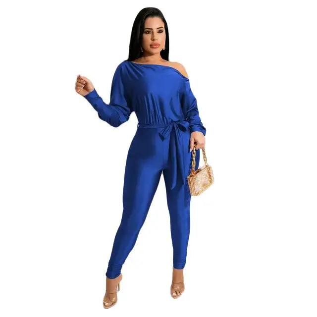 One Shoulder Lace Up Long Sleeved Trousers Jumpsuit eprolo