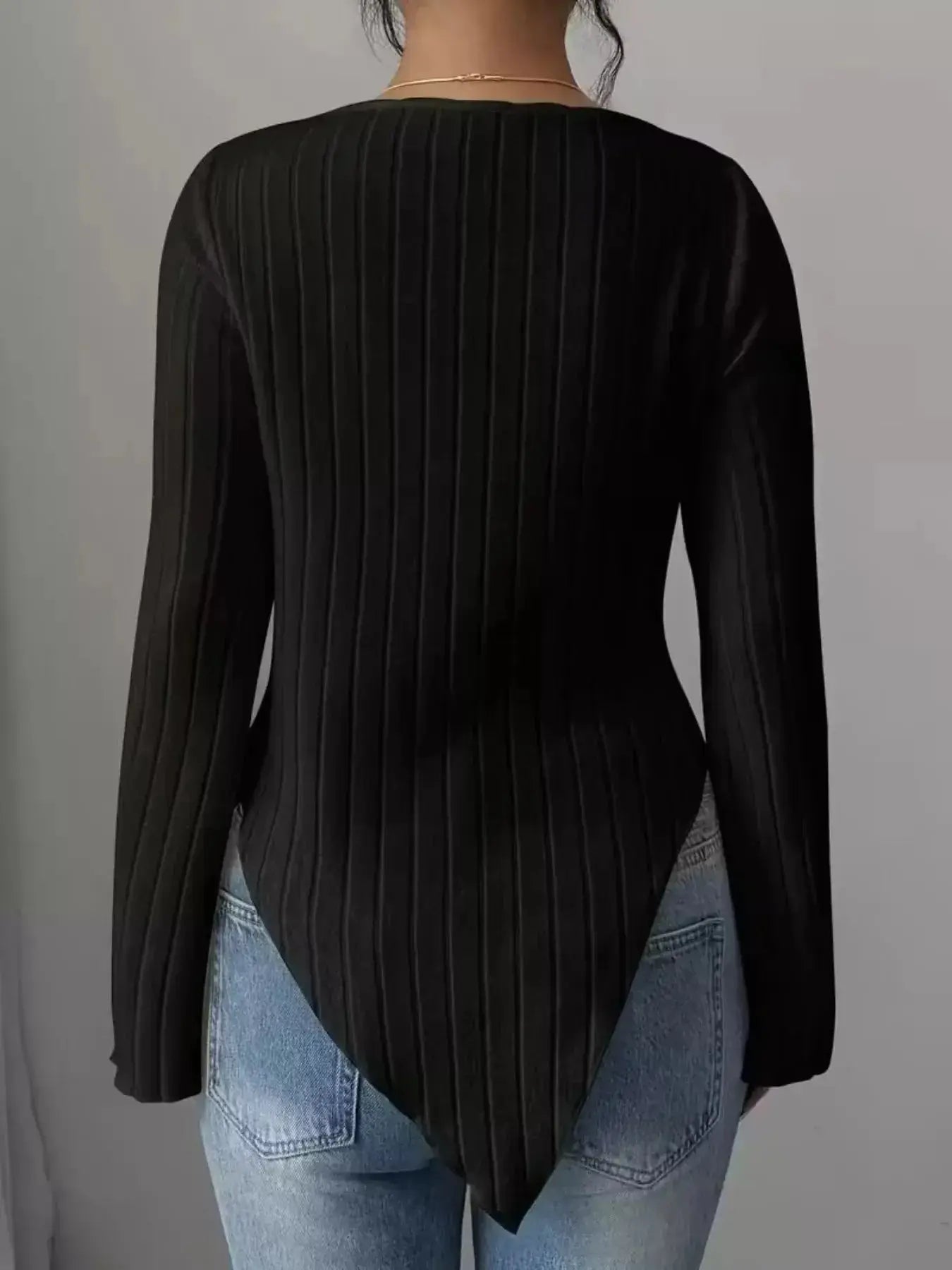 Cowl Neck Ribbed Knit Top - DaisyDrop 