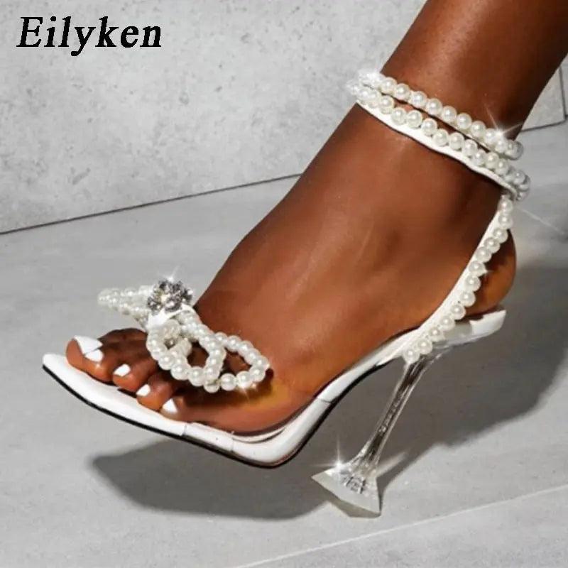 Women Gladiator Sexy White String Bead high heels eprolo