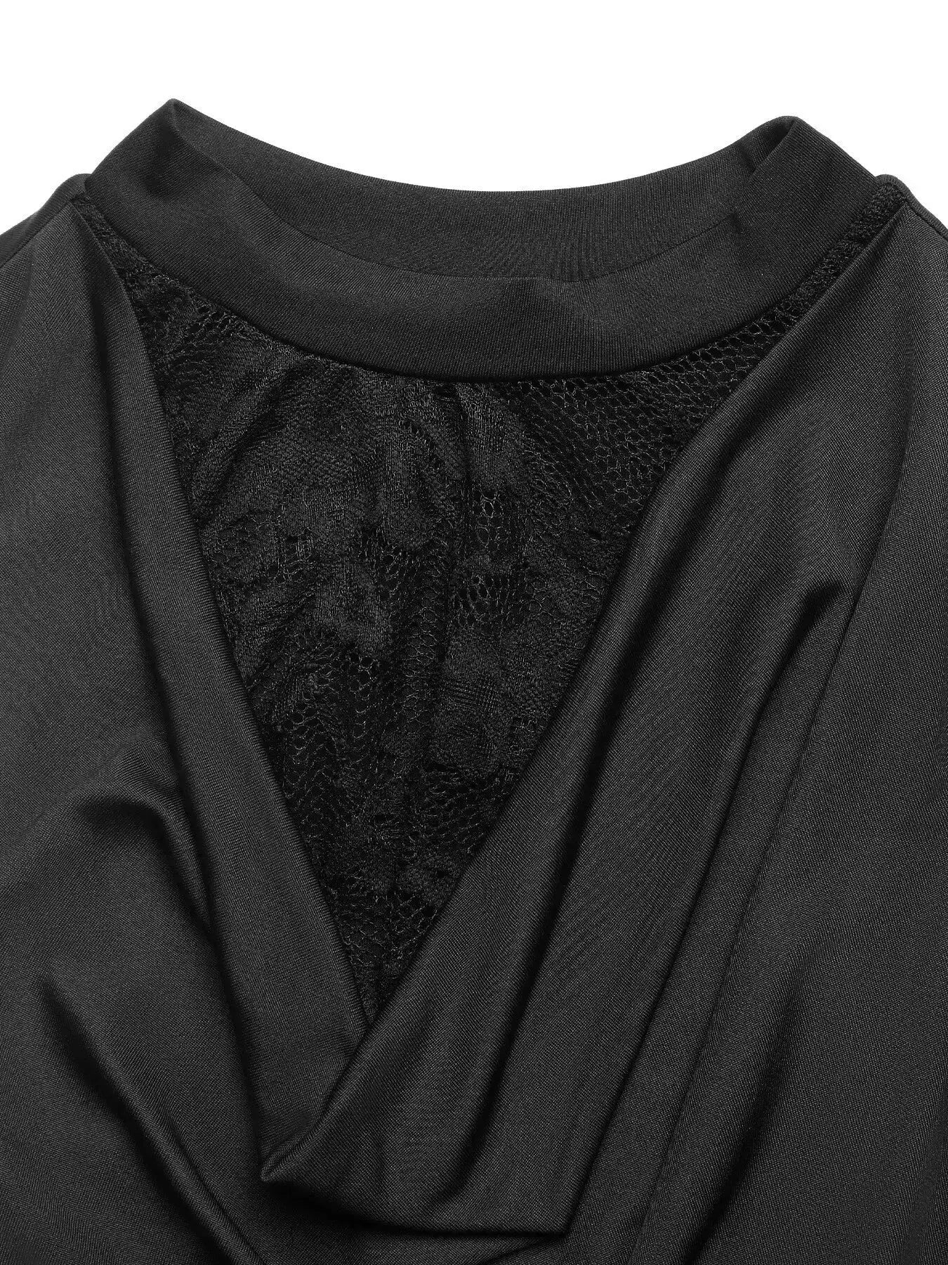 Lace Panel Cowl Neck Sleeveless Bodysuit - DaisyDrop 