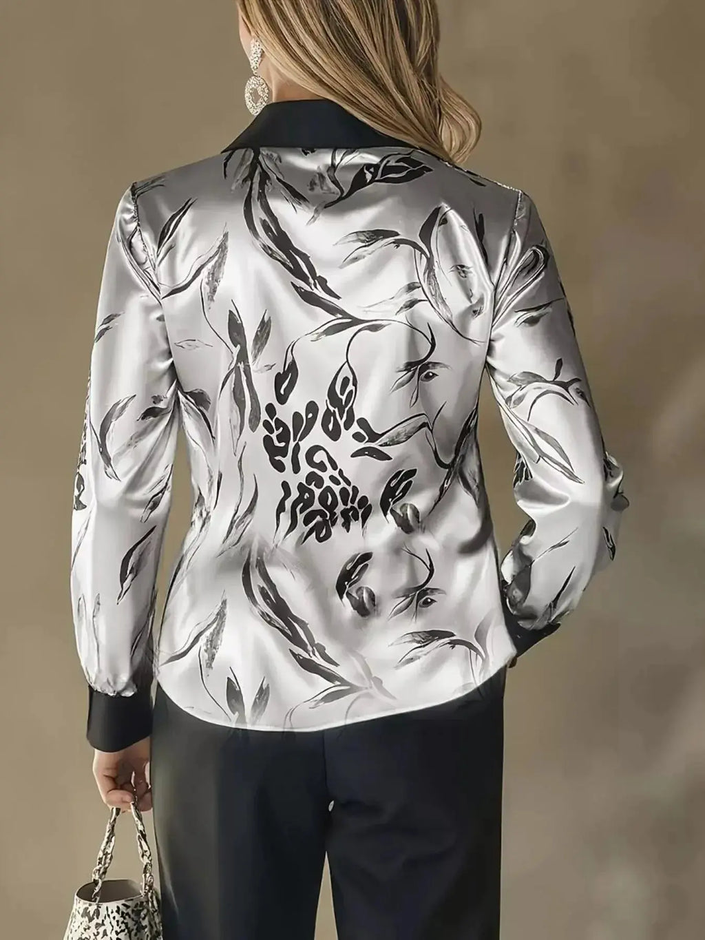 Printed Button Up Satin Shirt - DaisyDrop 