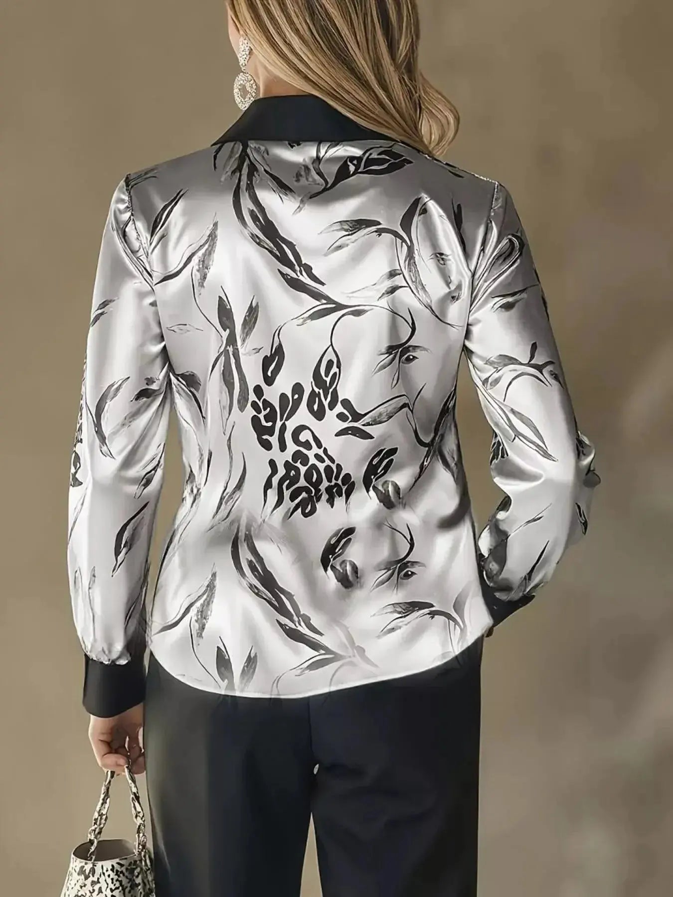 Printed Button Up Satin Shirt - DaisyDrop 