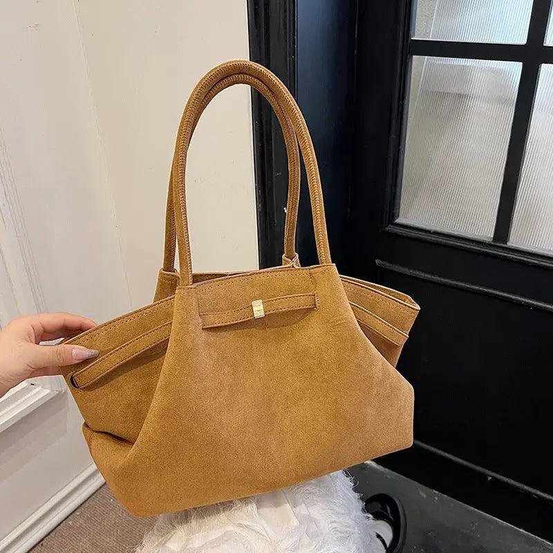 Suede tote bag for women large capacity commuting retro handbag eprolo