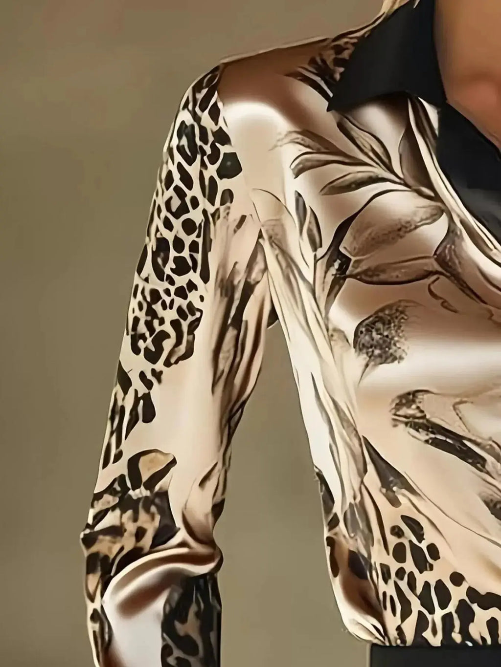 Printed Button Up Satin Shirt - DaisyDrop 