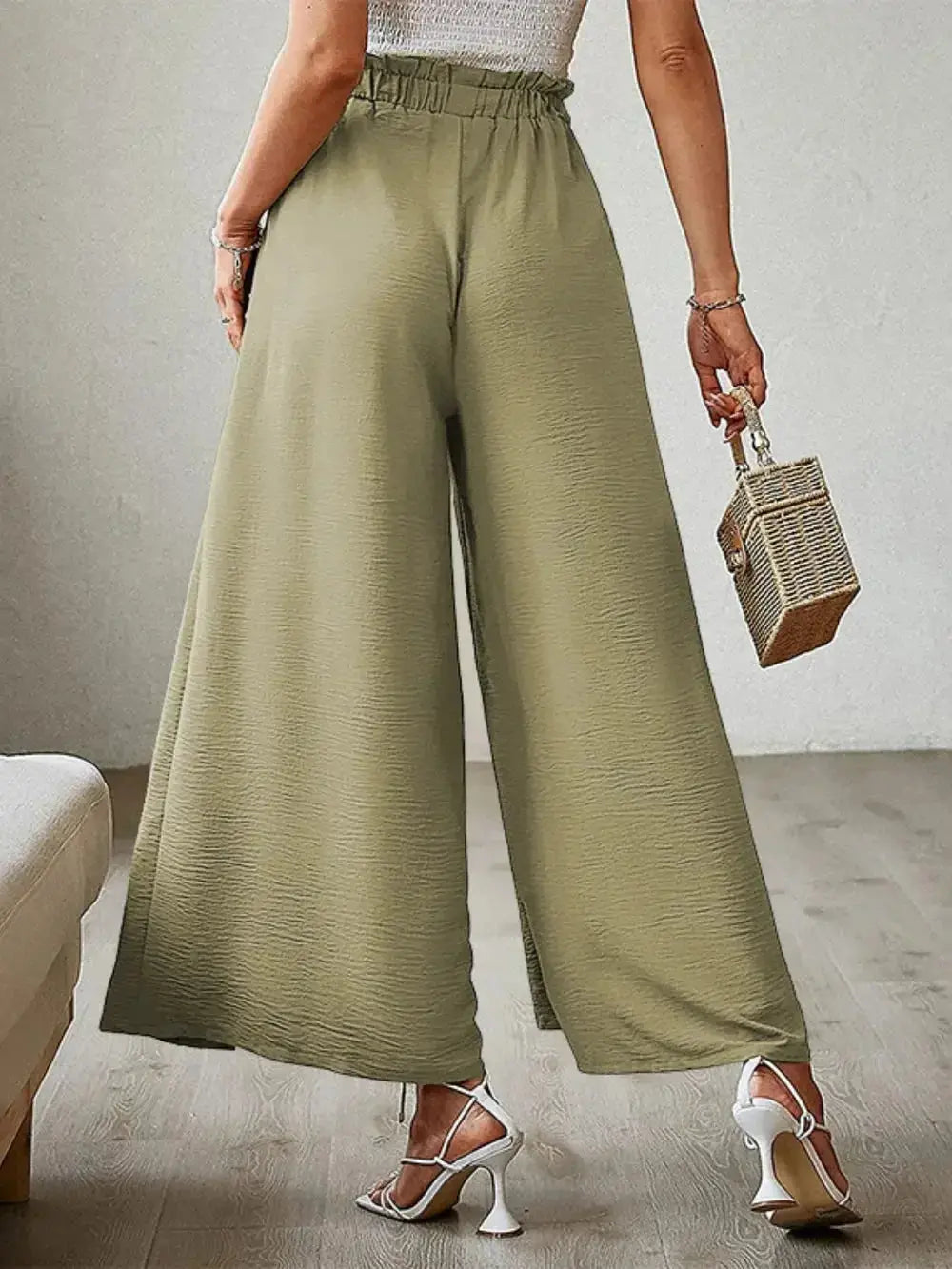 Tied Slit Wide Leg Pants - DaisyDrop 