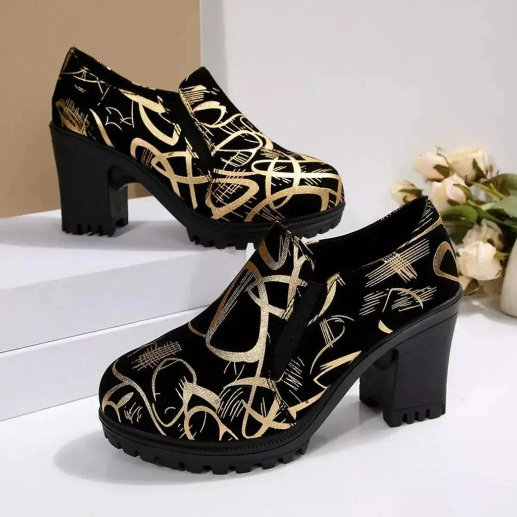 Round Toe Block Heels Pumps - DaisyDrop 