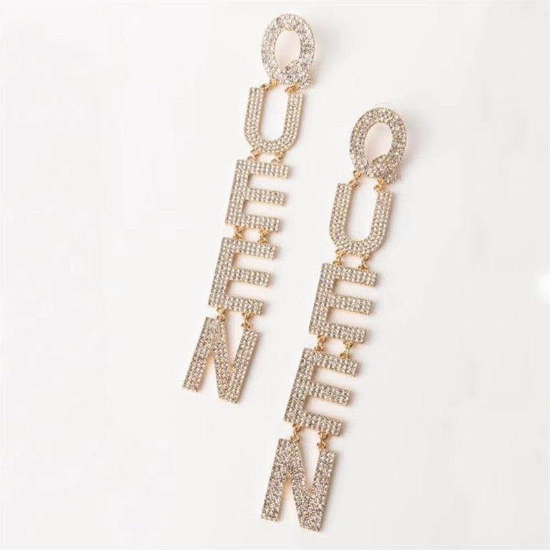 Exaggerated Queen Rhinestone Earrings for Women