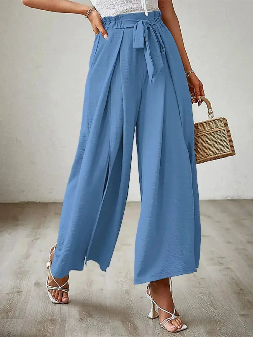 Tied Slit Wide Leg Pants - DaisyDrop 