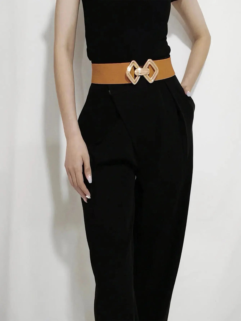 Geometric Buckle Elastic Wide Belt - DaisyDrop 