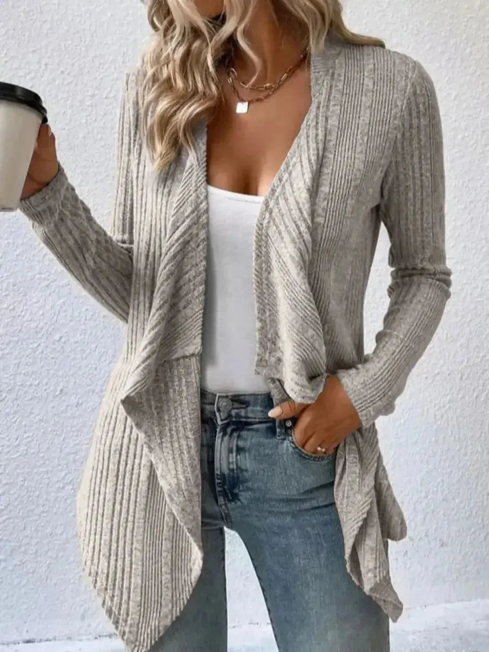 Open Front Long Sleeve Cardigan - DaisyDrop 