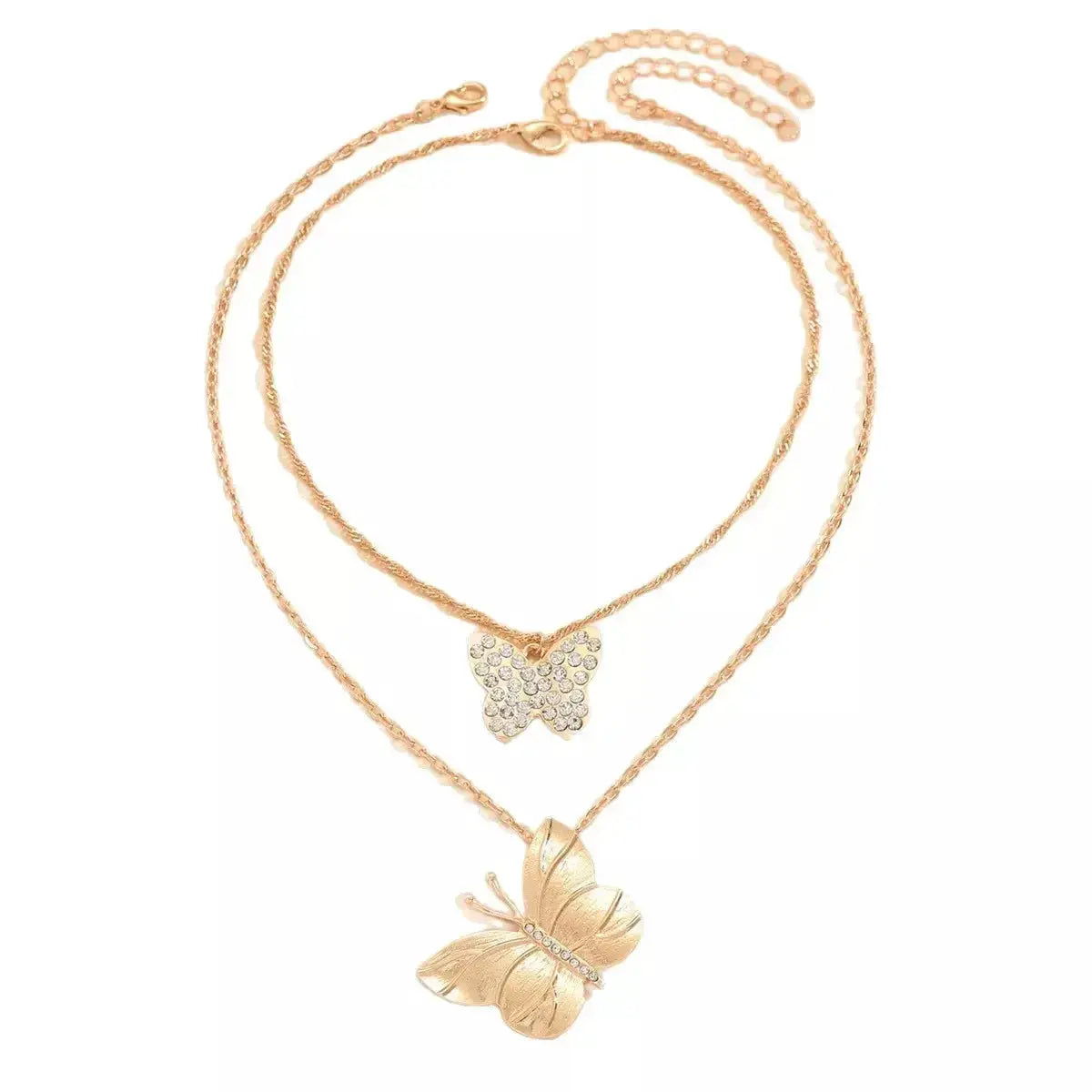 2 Piece 18K Gold-Plated Rhinestone Butterfly Necklace - DaisyDrop 
