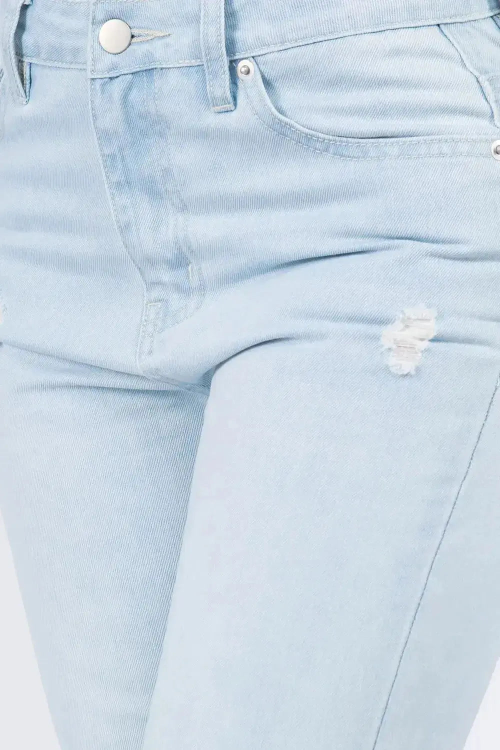 American Bazi High Waist Distressed Raw Hem Jeans - DaisyDrop 