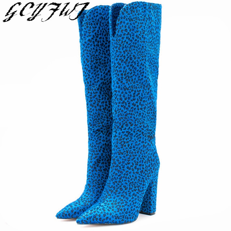 Women Knee High Boots Pointed Toe Crude Heel