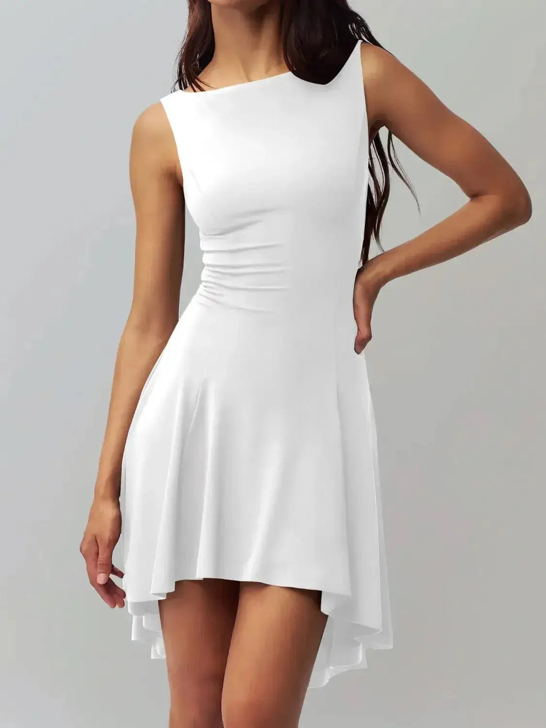 High-Low Round Neck Sleeveless Dress - DaisyDrop 