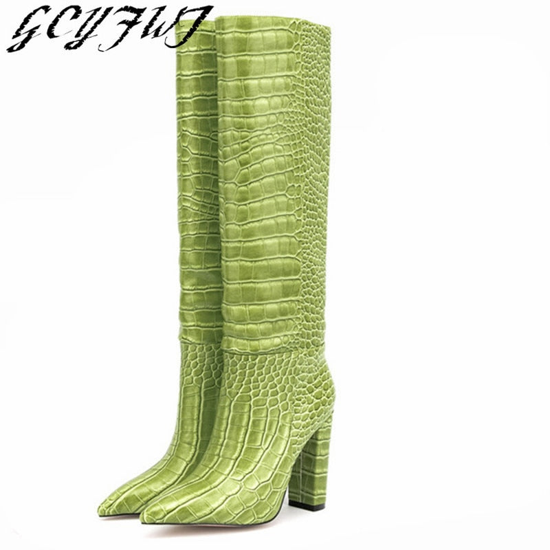 Luxury Brand Design Female Pointed Toe Knee High Boots