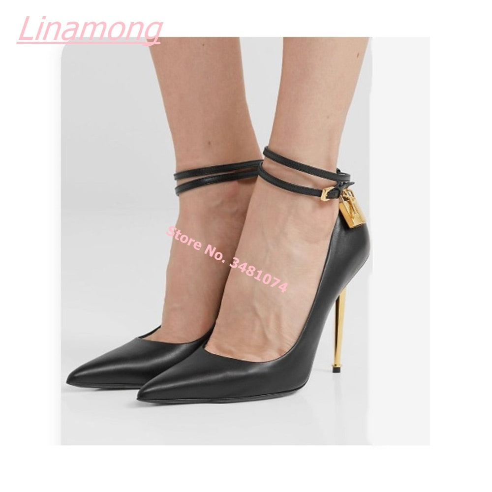 Women Pumps Metal Thin High Heel Luxury Shallow Pointed Toe