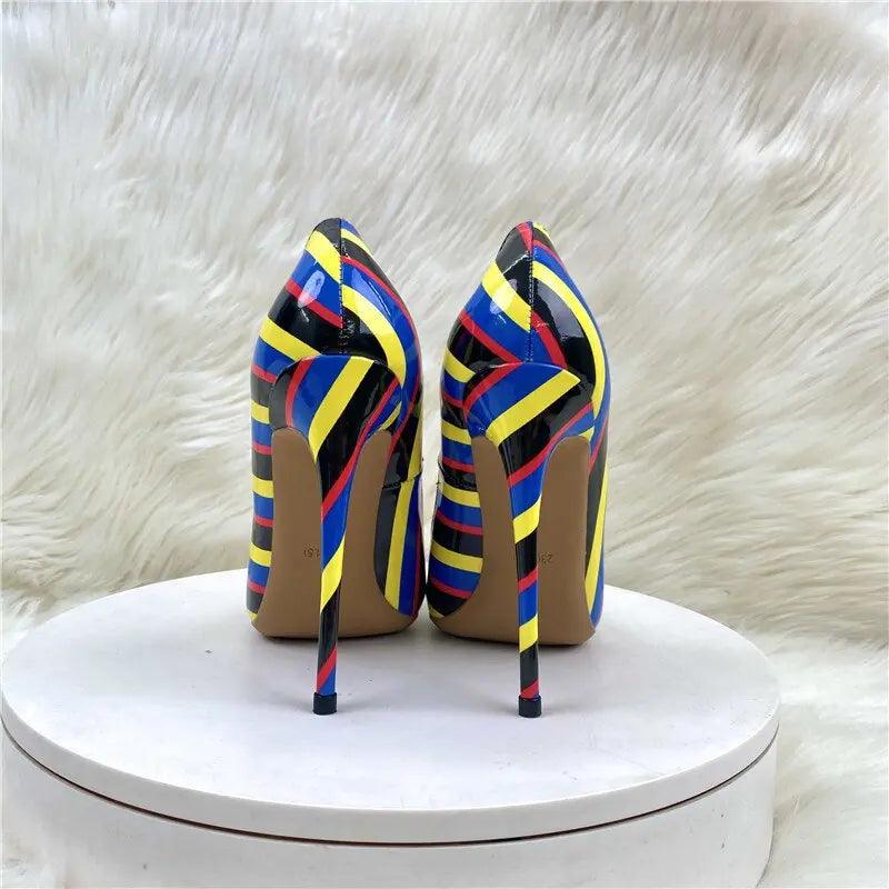 Multi-Color Stripes Print Pointy Toe eprolo