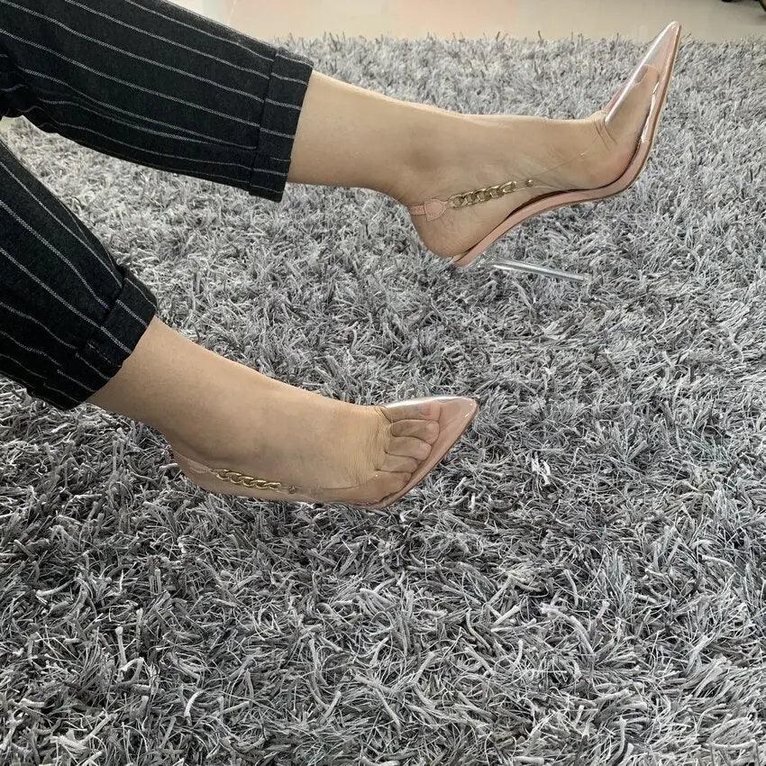 Pumps Women Sexy Pointed Toe Chain Design Crystal Heel Ladies Shoes Stiletto eprolo