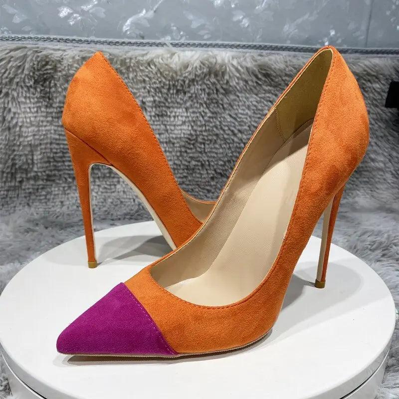 Tikicup Orange Purple Patchwork Women Flock Pointy Toe eprolo