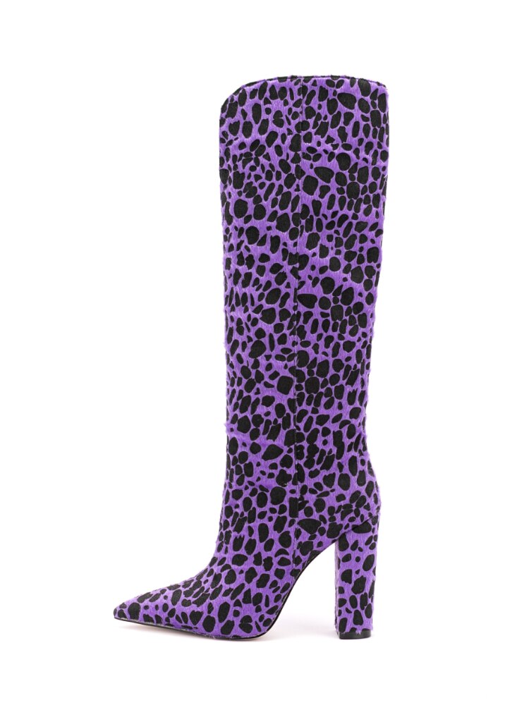 Zebra Pattern Knee High Boots Women Imitation Horse Hair Suede
