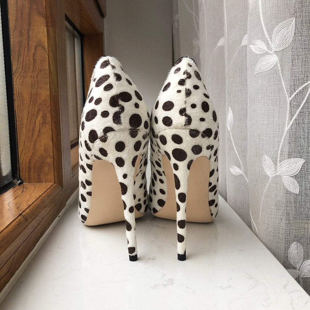 Tikicup Polka Dot Print Women Flock Pointy Toe High Heel Shoes