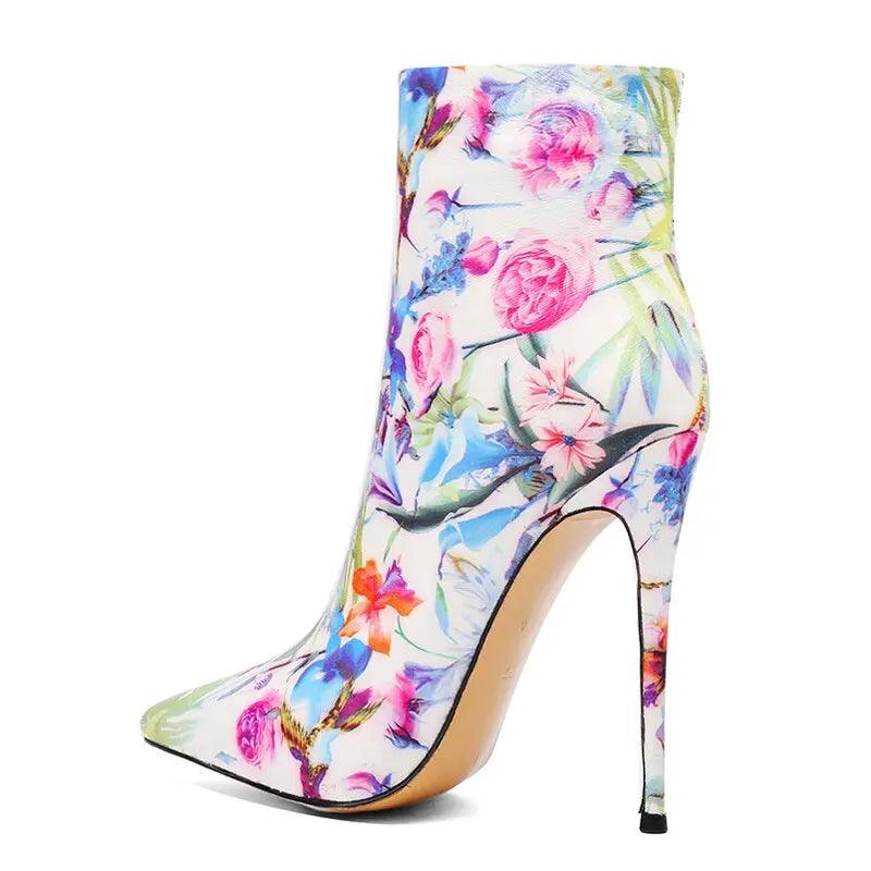 Women Pointed Toe Sexy Stilettos Steel Heels Flowers Ankle Boots eprolo
