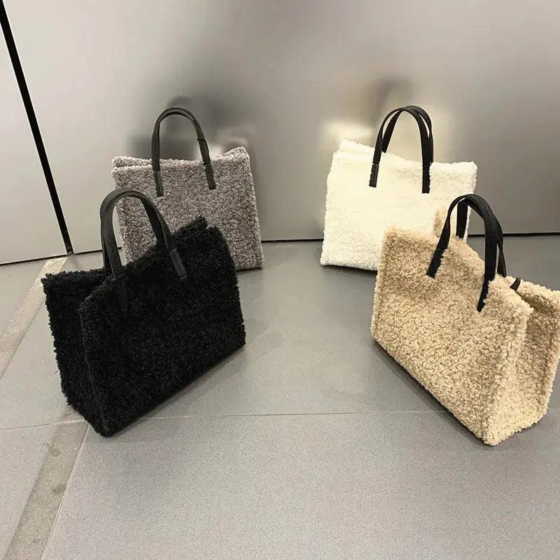Casual Solid Large Totes Bags for Women Winter Soft Plush Women's Handbags Luxury Big Capacity Women Shoulder Bags New eprolo