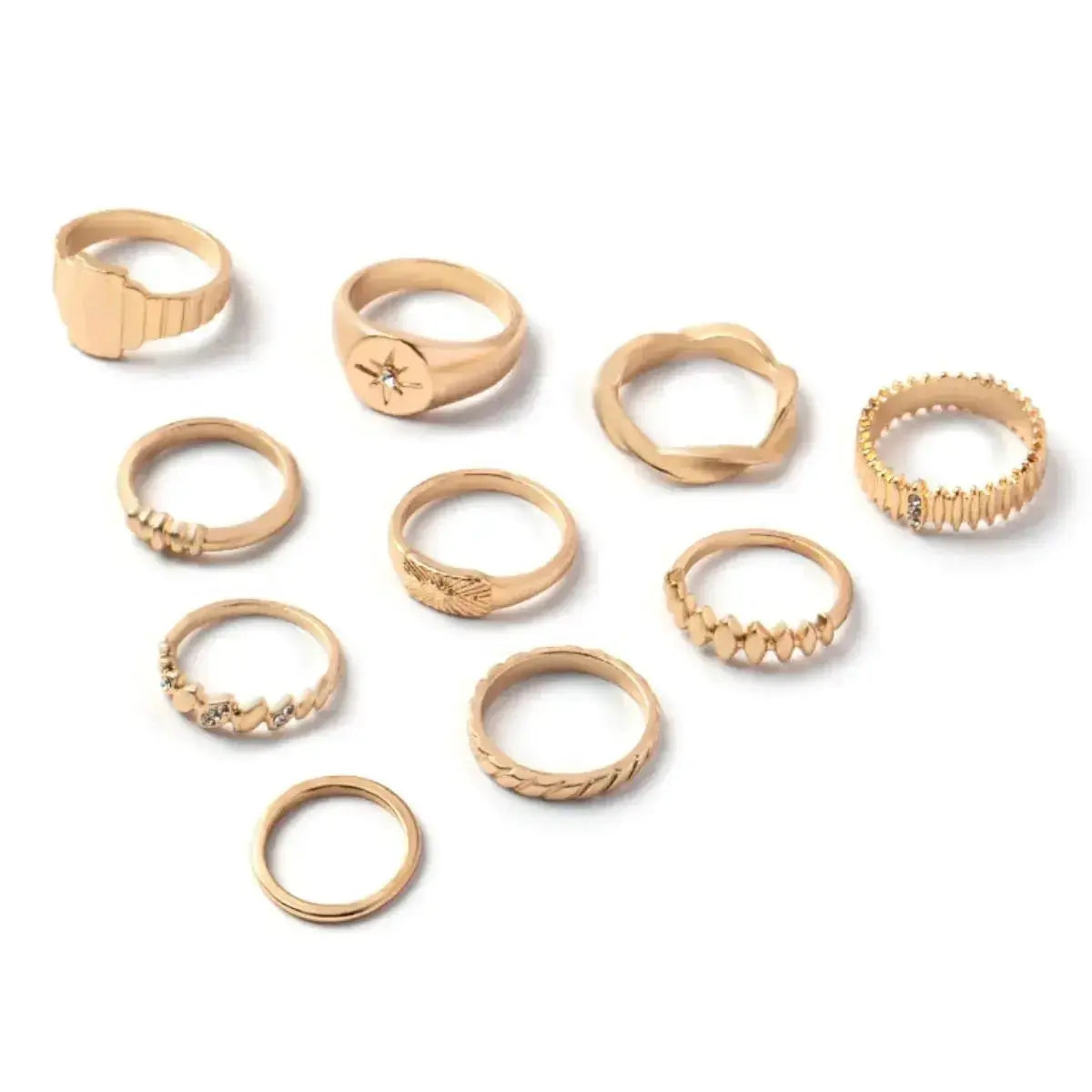 10-Piece 18K Gold-Plated Geometric Ring - DaisyDrop 