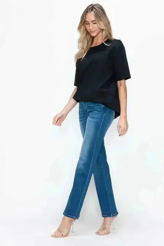 bytos Full Size Cat's Whiskers High Rise Straight Jeans - DaisyDrop 