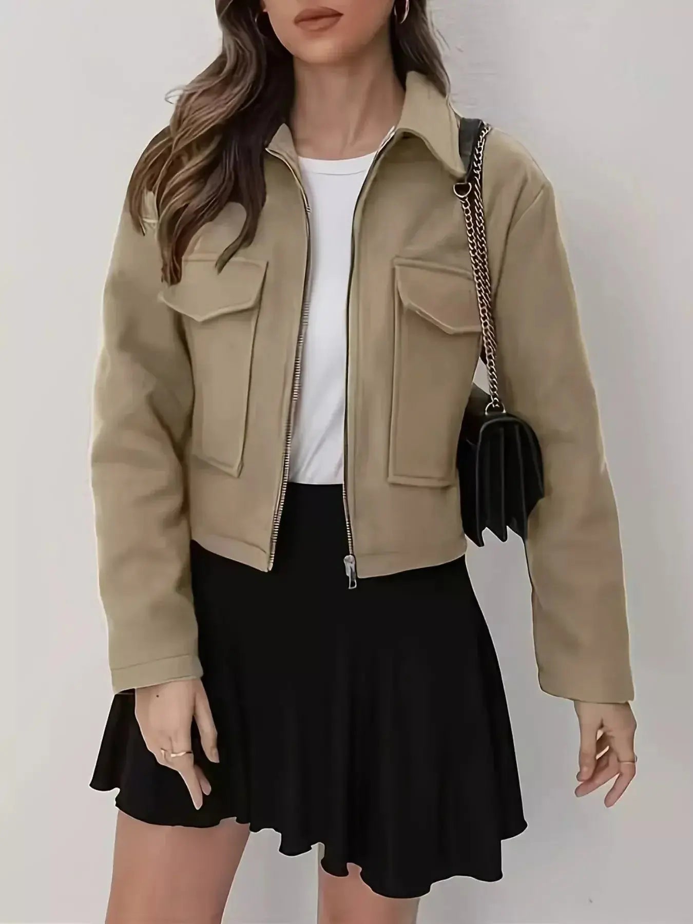 Cropped Zip-Up Pocketed Jacket - DaisyDrop 