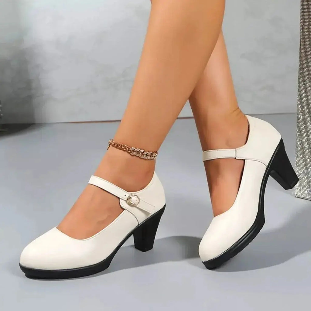 Buckle Block Heels Pumps - DaisyDrop 