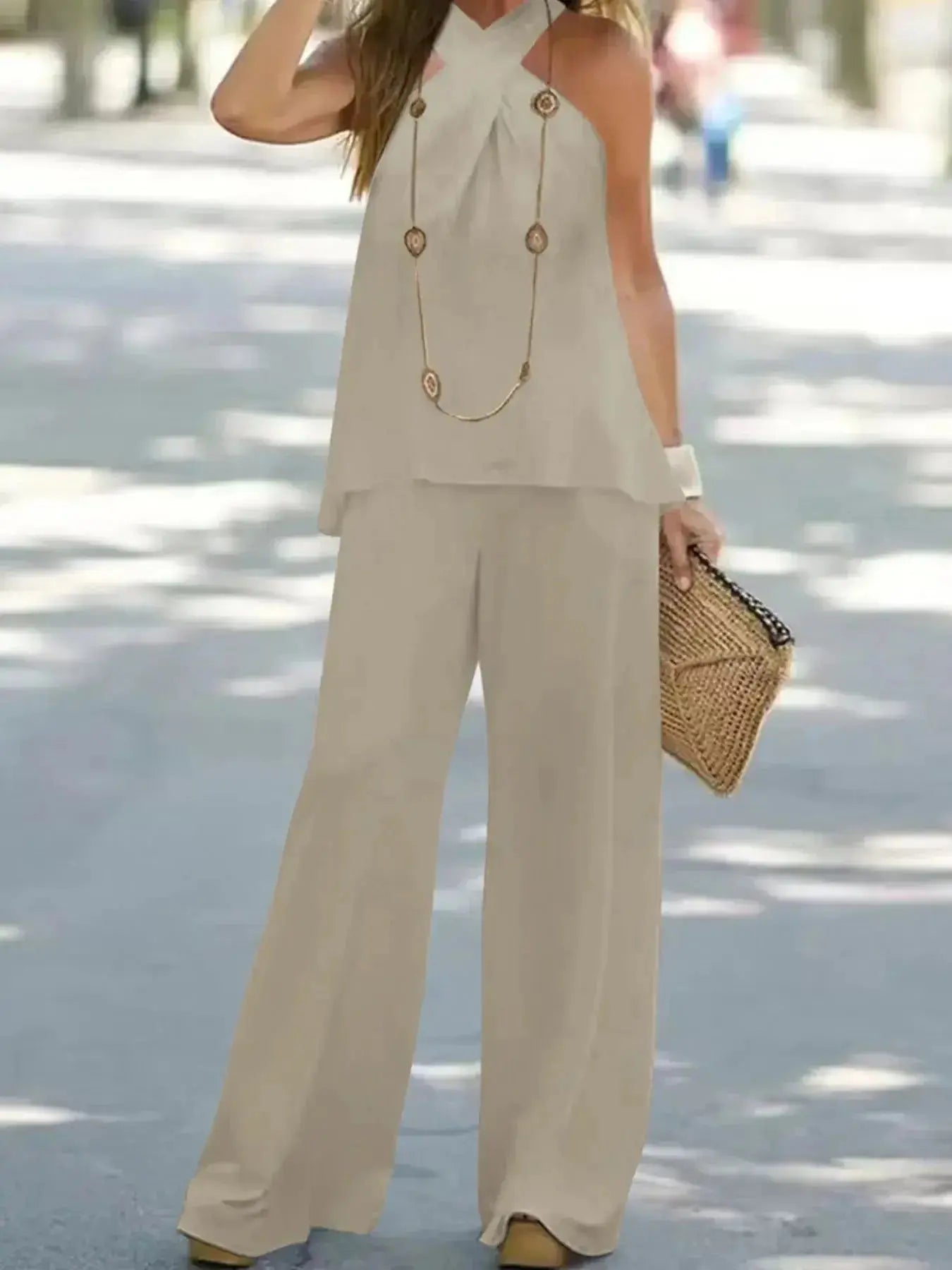 Halter Top and Wide Leg Pants Matching Set - DaisyDrop 