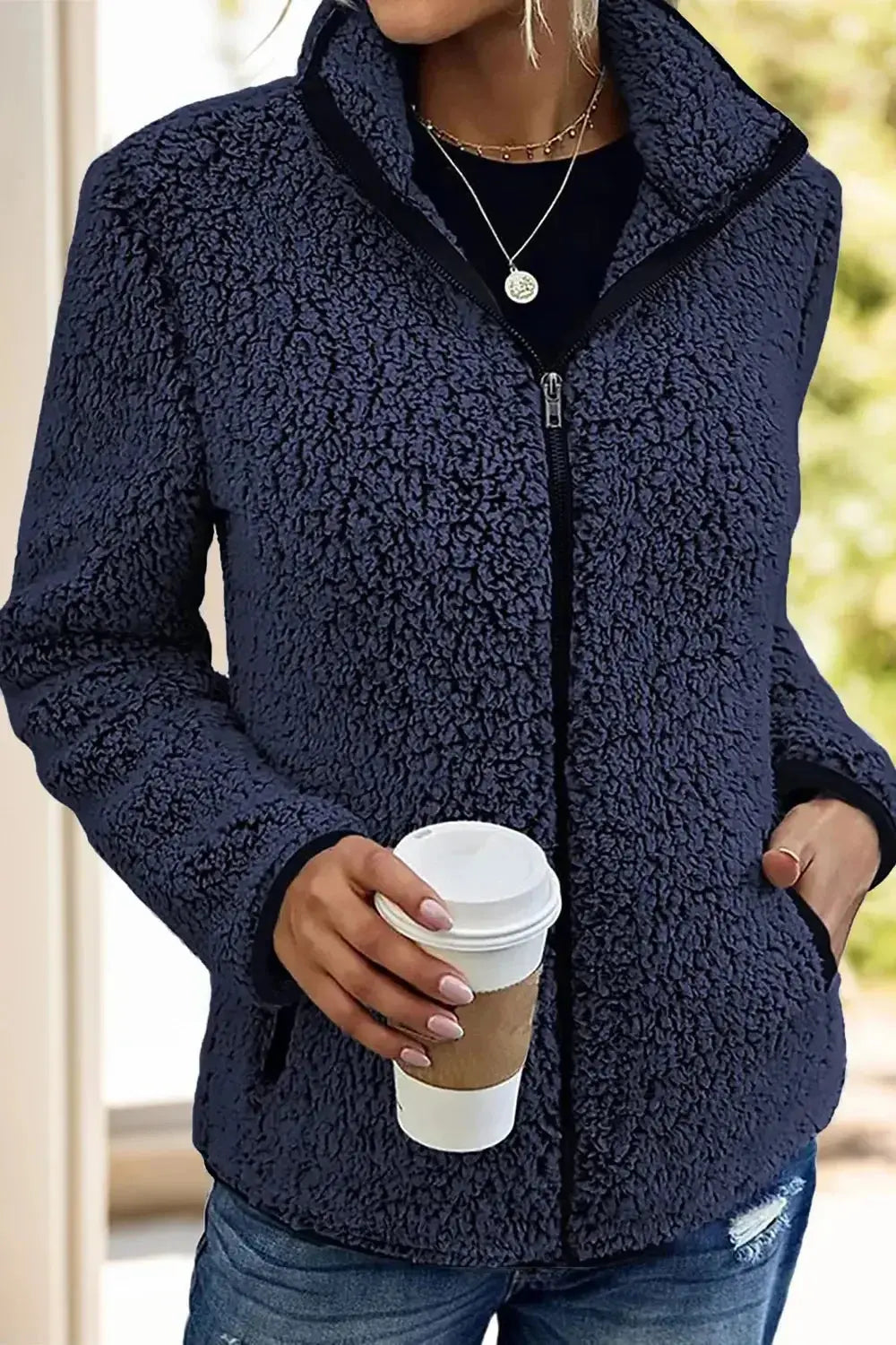 Pocketed Zip Up Turtleneck Jacket - DaisyDrop 