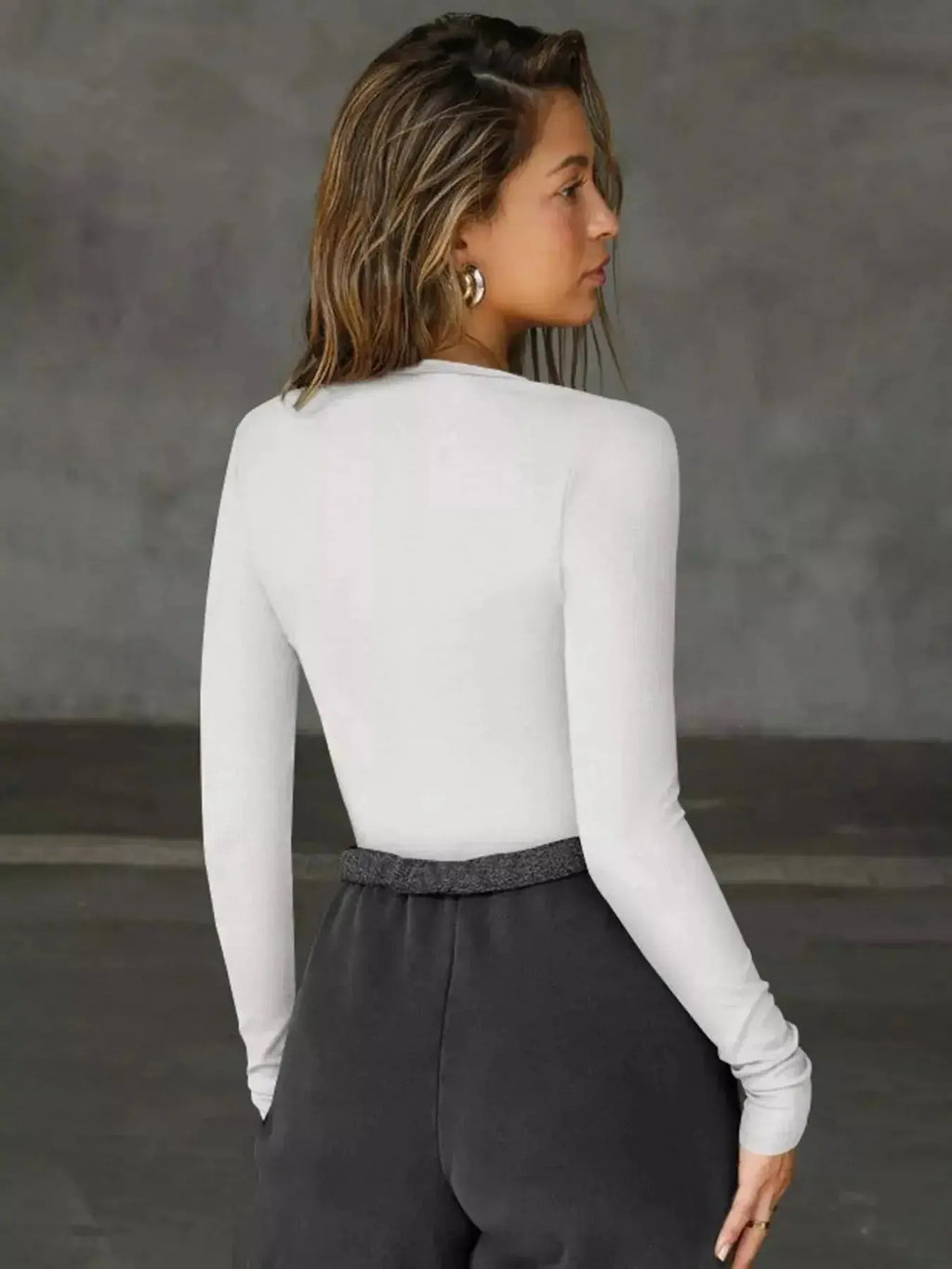 Deep V-Neck Long Sleeve Top - DaisyDrop 