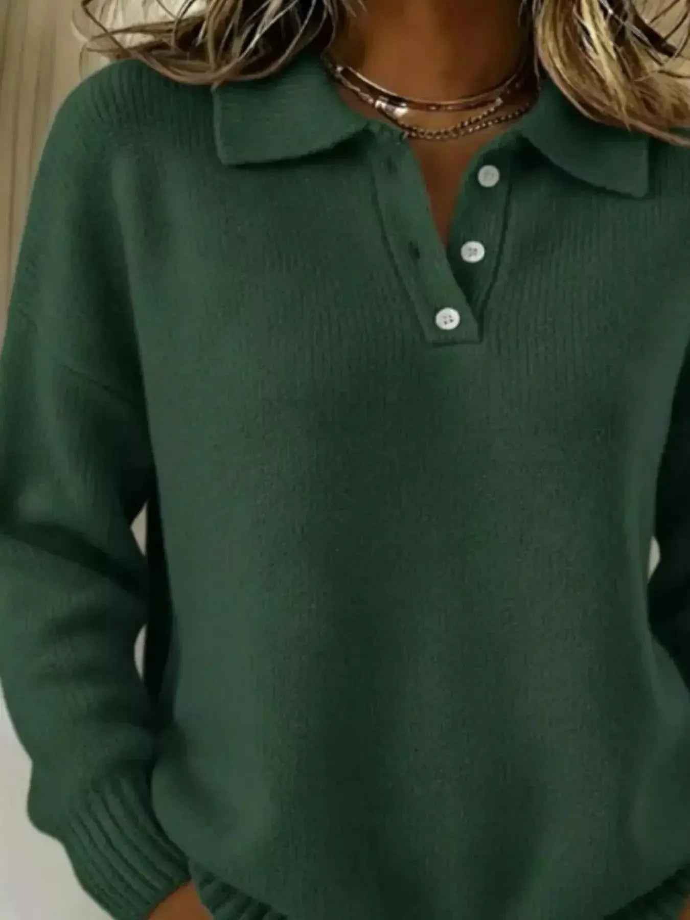 Full Size Half Button Collar Drop Shoulder Sweater Plus Size - DaisyDrop 