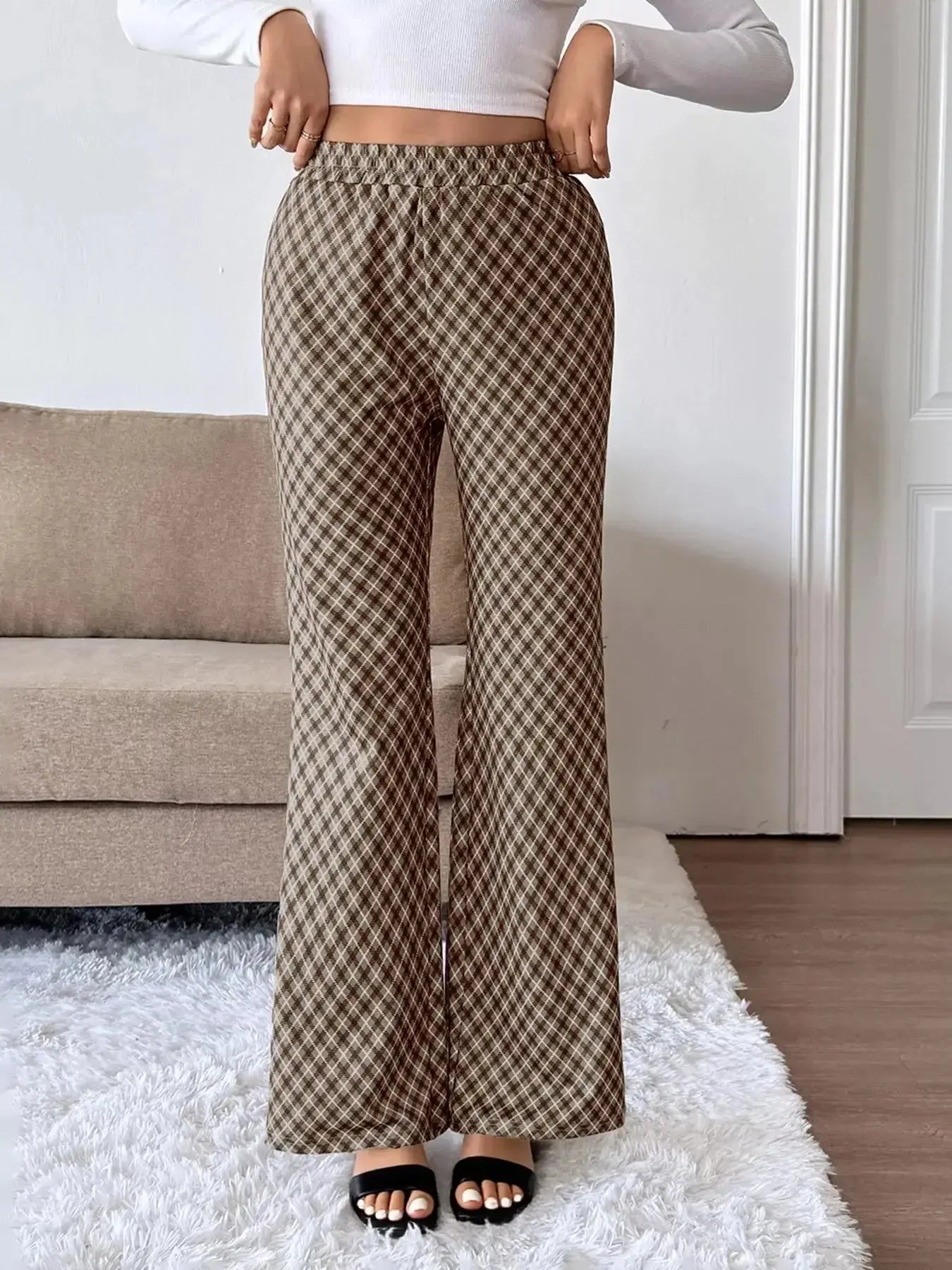 Plaid High-Waisted Wide Leg Pants - DaisyDrop 