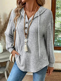 Casual Ribbed Button Detail Hoodie - DaisyDrop 